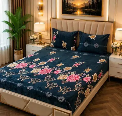 Cozy 3 Pcs Fleece Printed Double Bedsheet