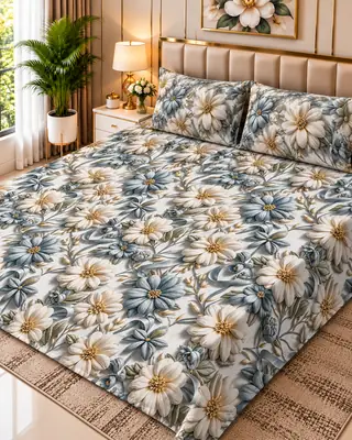 Exclusive 3 Pcs Micro Cotton Printed 9D Double Bedsheet