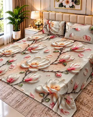 Exclusive 3 Pcs Micro Cotton Printed 9D Double Bedsheet