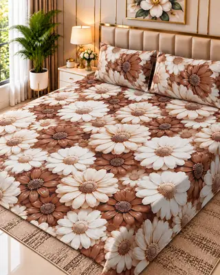 Exclusive 3 Pcs Micro Cotton Printed 9D Double Bedsheet