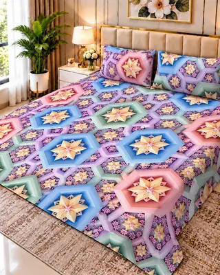 Exclusive 3 Pcs Micro Cotton Printed 9D Double Bedsheet