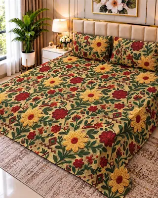 Exclusive 3 Pcs Micro Cotton Printed 9D Double Bedsheet