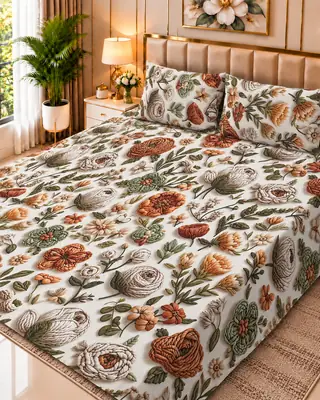 Exclusive 3 Pcs Micro Cotton Printed 9D Double Bedsheet