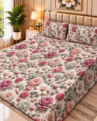 Exclusive 3 Pcs Micro Cotton Printed 9D Double Bedsheet