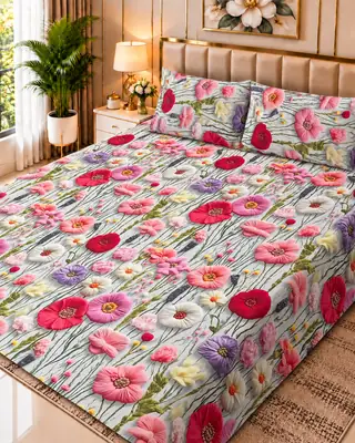 Exclusive 3 Pcs Micro Cotton Printed 9D Double Bedsheet