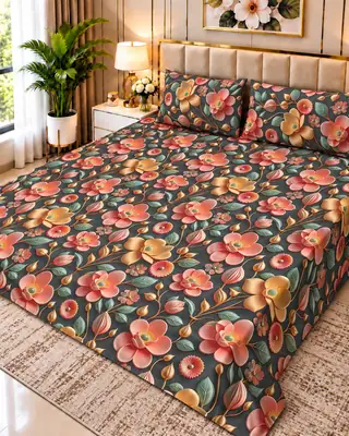 Exclusive 3 Pcs Micro Cotton Printed 9D Double Bedsheet
