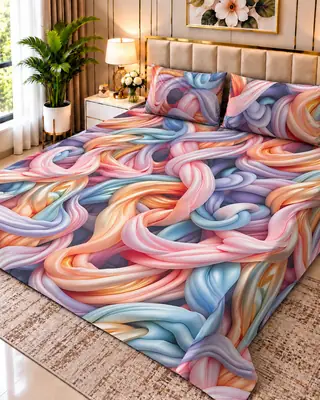 Exclusive 3 Pcs Micro Cotton Printed 9D Double Bedsheet