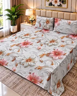 Exclusive 3 Pcs Micro Cotton Printed 9D Double Bedsheet