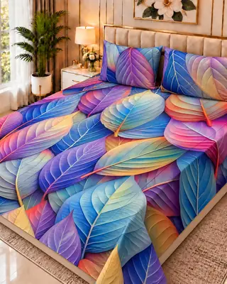 Exclusive 3 Pcs Micro Cotton Printed 9D Double Bedsheet