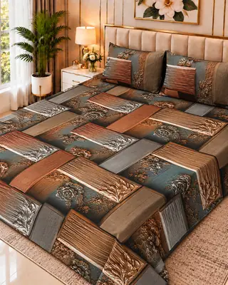 Exclusive 3 Pcs Micro Cotton Printed 9D Double Bedsheet