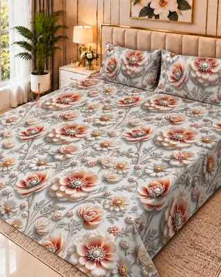 Exclusive 3 Pcs Micro Cotton Printed 9D Double Bedsheet
