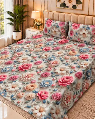 Exclusive 3 Pcs Micro Cotton Printed 9D Double Bedsheet