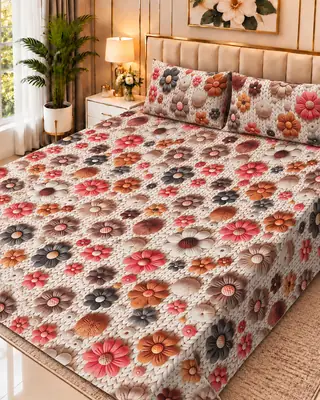 Exclusive 3 Pcs Micro Cotton Printed 9D Double Bedsheet