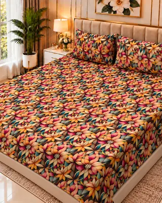 Exclusive 3 Pcs Micro Cotton Printed 9D Double Bedsheet