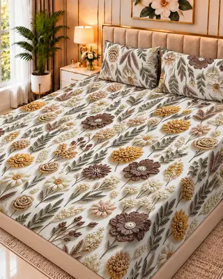 Exclusive 3 Pcs Micro Cotton Printed 9D Double Bedsheet