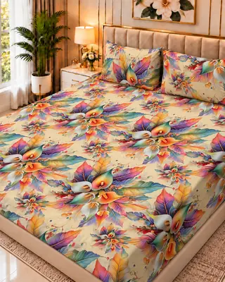 Exclusive 3 Pcs Micro Cotton Printed 9D Double Bedsheet