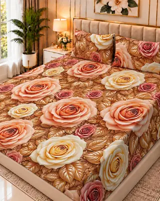 Exclusive 3 Pcs Micro Cotton Printed 9D Double Bedsheet