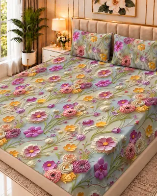 Exclusive 3 Pcs Micro Cotton Printed 9D Double Bedsheet
