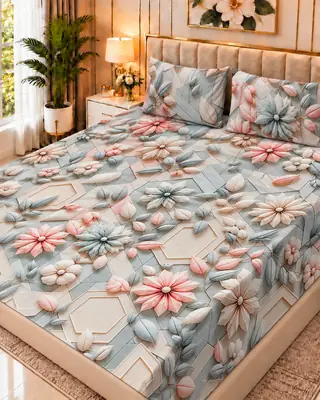 Exclusive 3 Pcs Micro Cotton Printed 9D Double Bedsheet