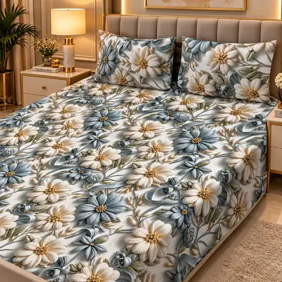 Elegant 3 Pcs Micro Cotton Printed 9D Double Bedsheet