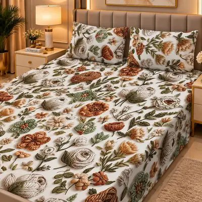 Elegant 3 Pcs Micro Cotton Printed 9D Double Bedsheet