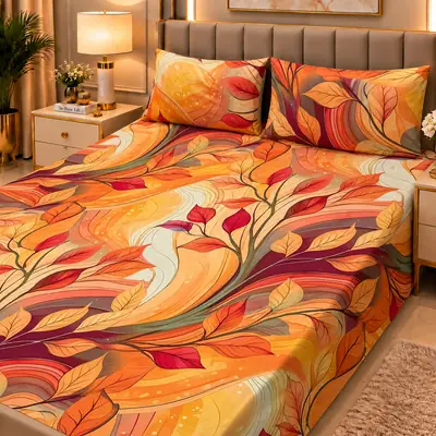 Elegant 3 Pcs Micro Cotton Printed 9D Double Bedsheet