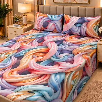 Elegant 3 Pcs Micro Cotton Printed 9D Double Bedsheet