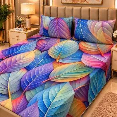Elegant 3 Pcs Micro Cotton Printed 9D Double Bedsheet