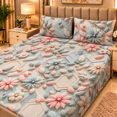Elegant 3 Pcs Micro Cotton Printed 9D Double Bedsheet