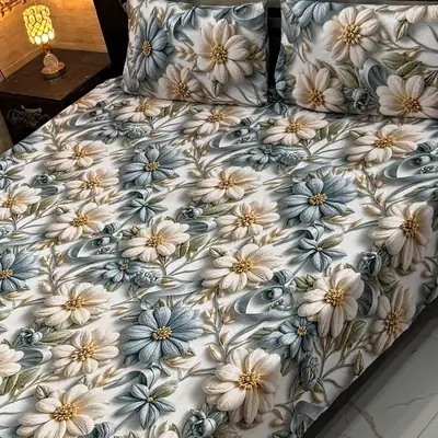 Vibrant 3 Pcs Micro Cotton Printed 9D Double Bedsheet