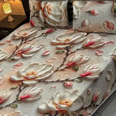 Vibrant 3 Pcs Micro Cotton Printed 9D Double Bedsheet