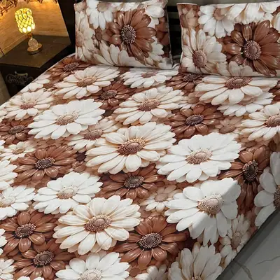 Vibrant 3 Pcs Micro Cotton Printed 9D Double Bedsheet