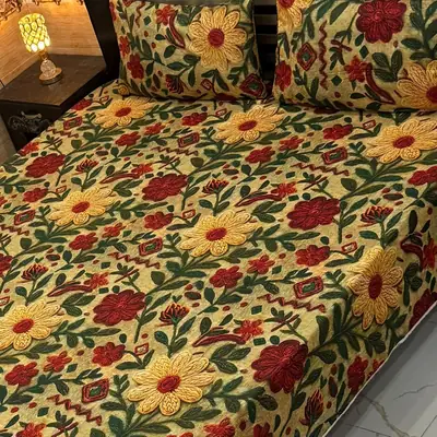Vibrant 3 Pcs Micro Cotton Printed 9D Double Bedsheet