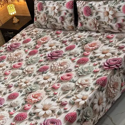 Vibrant 3 Pcs Micro Cotton Printed 9D Double Bedsheet