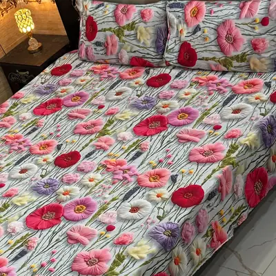 Vibrant 3 Pcs Micro Cotton Printed 9D Double Bedsheet