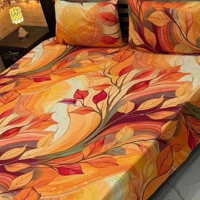 Vibrant 3 Pcs Micro Cotton Printed 9D Double Bedsheet