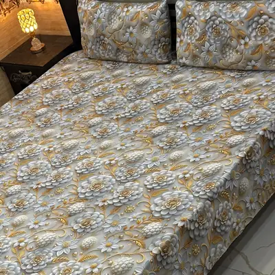 Vibrant 3 Pcs Micro Cotton Printed 9D Double Bedsheet