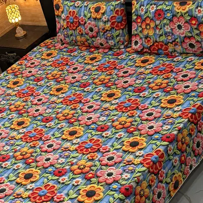 Vibrant 3 Pcs Micro Cotton Printed 9D Double Bedsheet