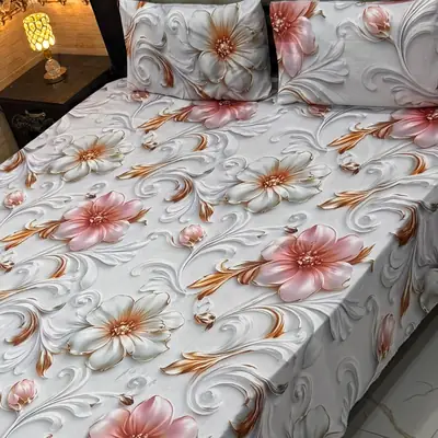 Vibrant 3 Pcs Micro Cotton Printed 9D Double Bedsheet