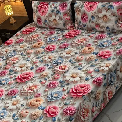Vibrant 3 Pcs Micro Cotton Printed 9D Double Bedsheet