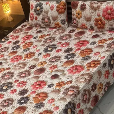 Vibrant 3 Pcs Micro Cotton Printed 9D Double Bedsheet