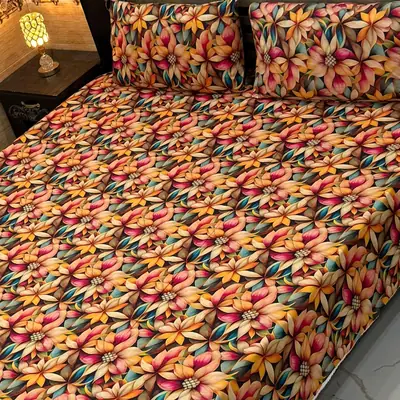 Vibrant 3 Pcs Micro Cotton Printed 9D Double Bedsheet