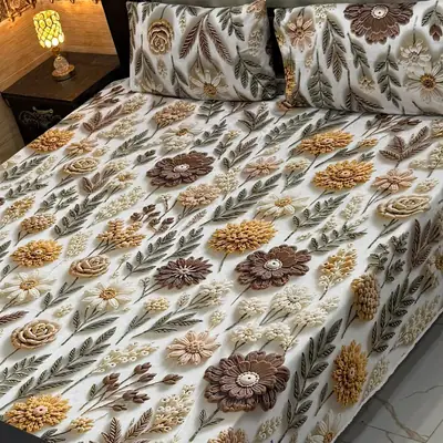 Vibrant 3 Pcs Micro Cotton Printed 9D Double Bedsheet