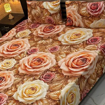 Vibrant 3 Pcs Micro Cotton Printed 9D Double Bedsheet