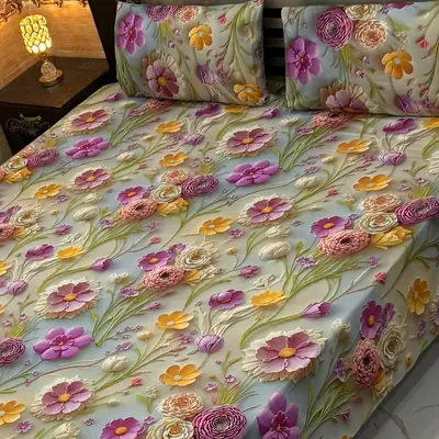 Vibrant 3 Pcs Micro Cotton Printed 9D Double Bedsheet