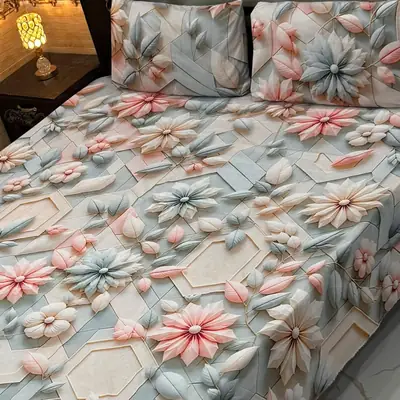 Vibrant 3 Pcs Micro Cotton Printed 9D Double Bedsheet