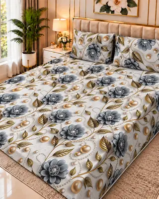 Exclusive 3 Pcs Micro Cotton Printed 9D Double Bedsheet