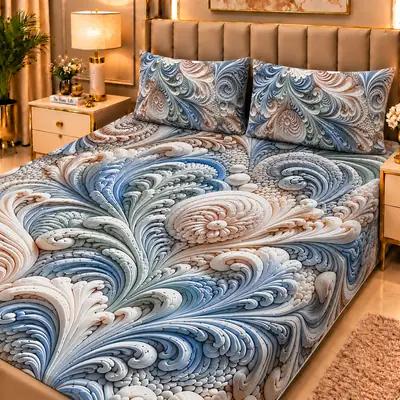 Elegant 3 Pcs Micro Cotton Printed 9D Double Bedsheet
