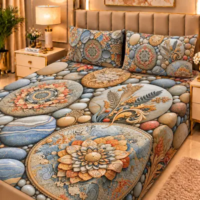Elegant 3 Pcs Micro Cotton Printed 9D Double Bedsheet