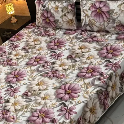 Vibrant 3 Pcs Micro Cotton Printed 9D Double Bedsheet